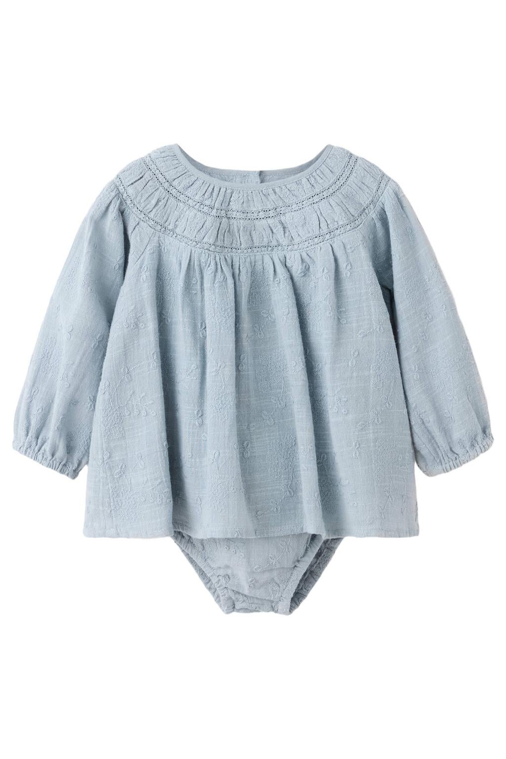 Mango Kids korte A-lijn jurk met borduursels - blauw