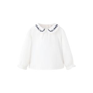 rechtvallende blouse met broderie - naturel wit/blauw