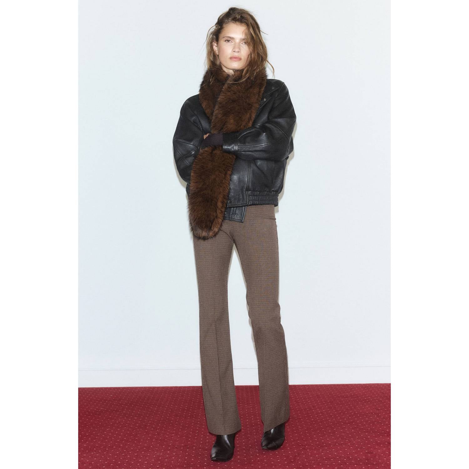 Mango pied-de-poule flared broek bruin