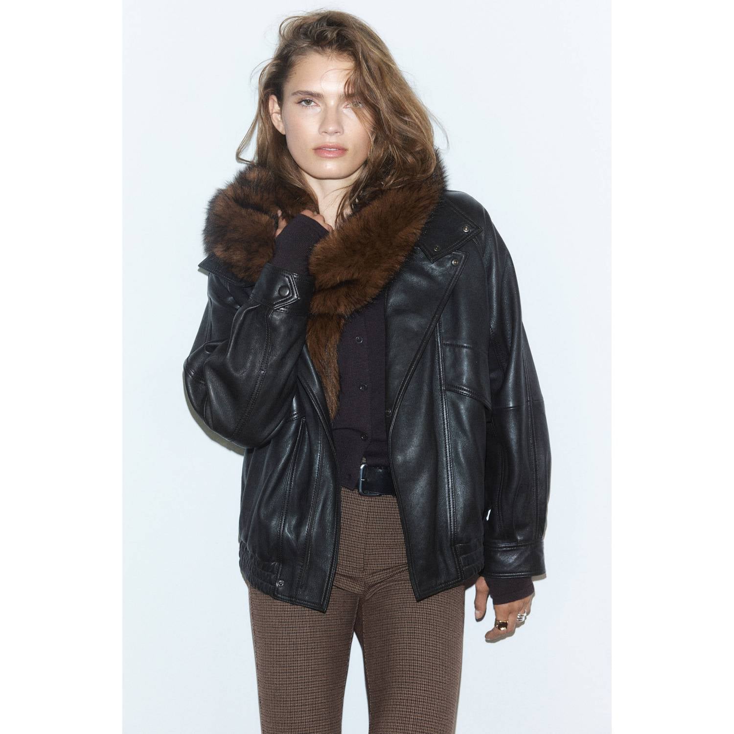 Mango pied-de-poule flared broek bruin