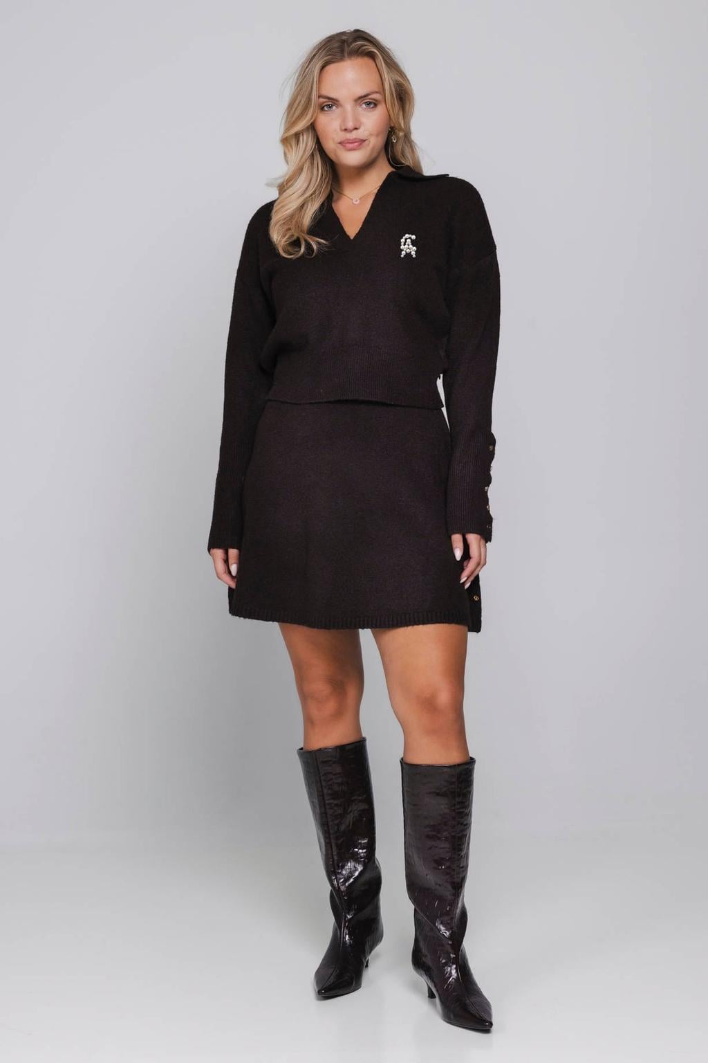 Donkerblauwe dames Accentil A-lijn mini rok gemaakt van viscose en met elastische tailleband