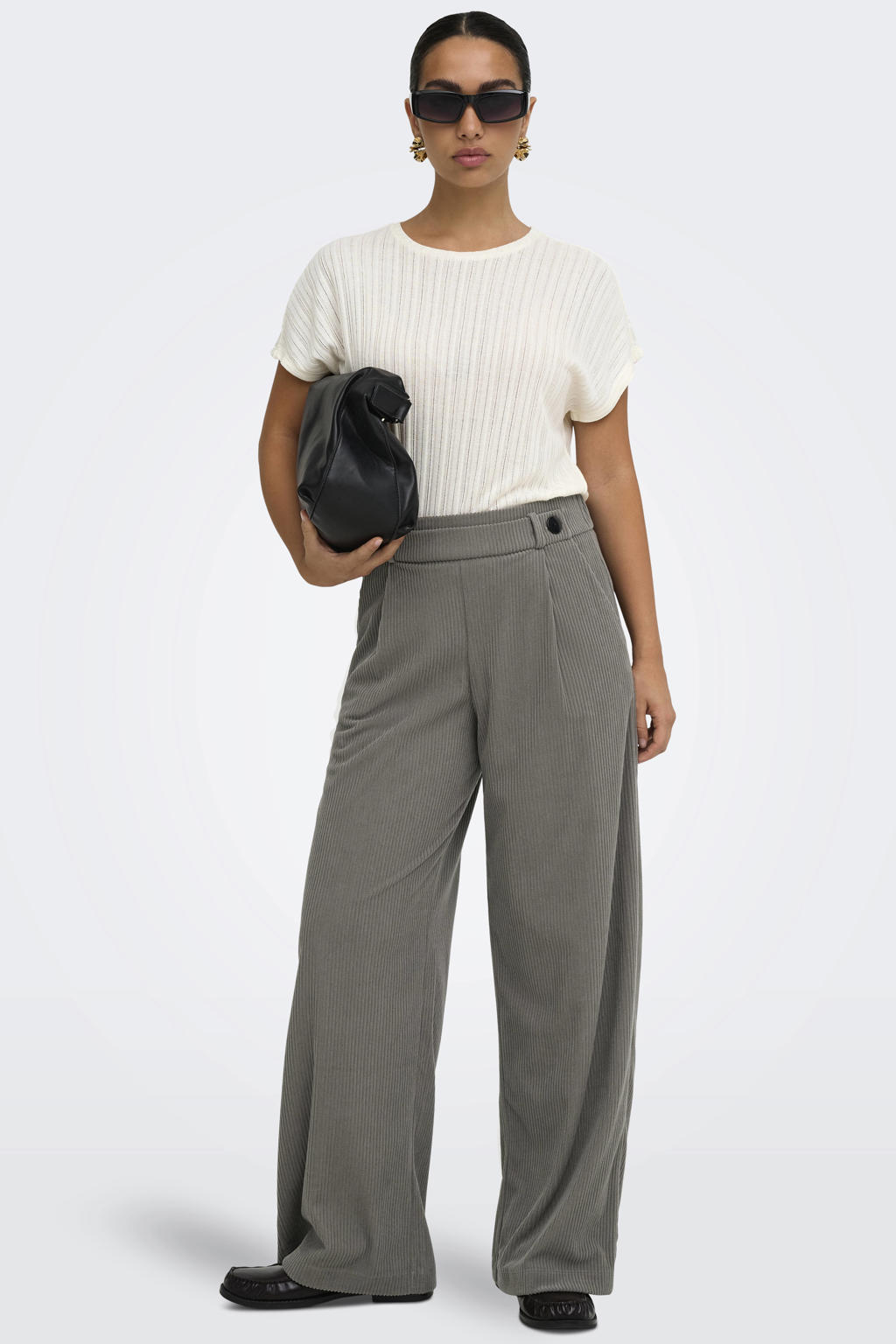 JDY wide leg corduroy casual broek - grijs