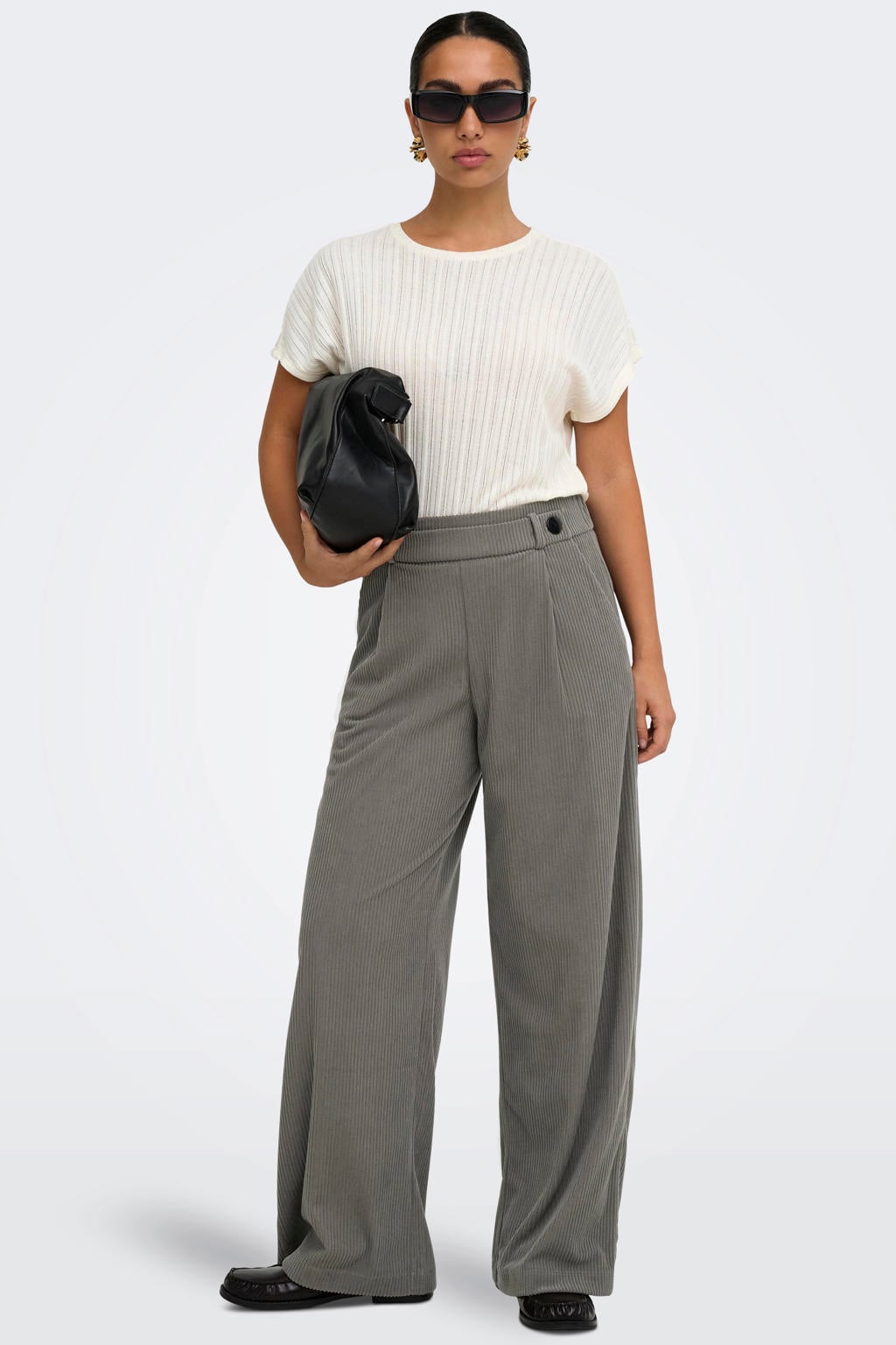 JDY wide leg corduroy casual broek - grijs