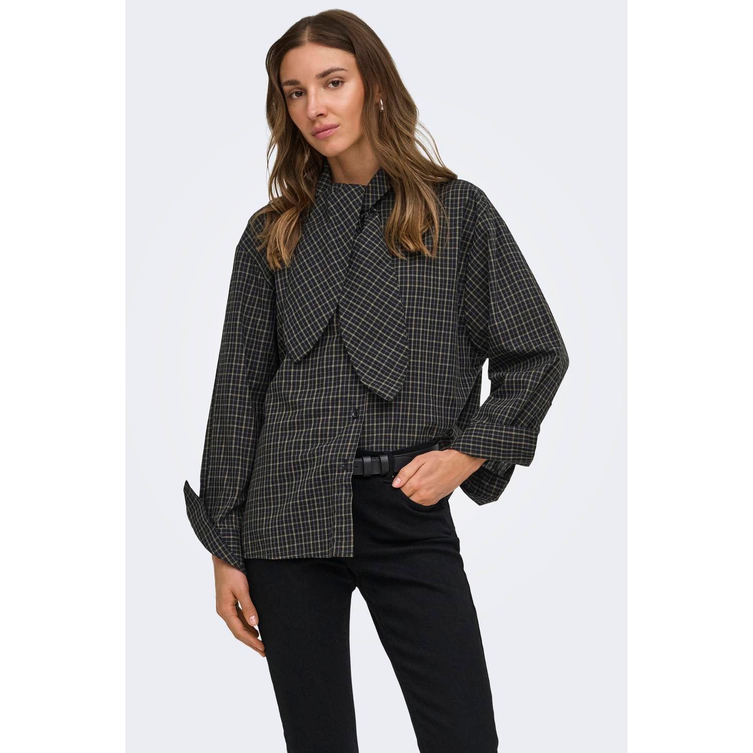 JDY geruite blouse zwart