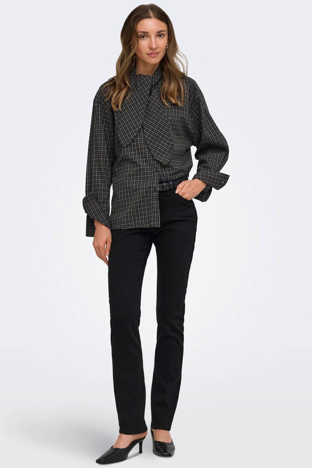 JDY geruite blouse - zwart