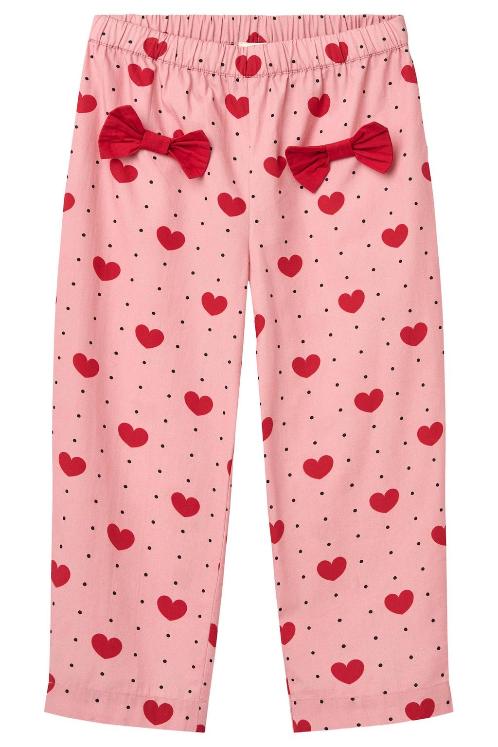 Copenhagen Colors straight leg casual broek met hartjes - roze/rood