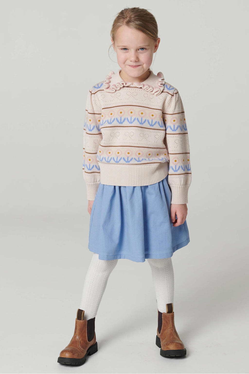 Copenhagen Colors gebreide trui met print en wol - beige/blauw/bruin