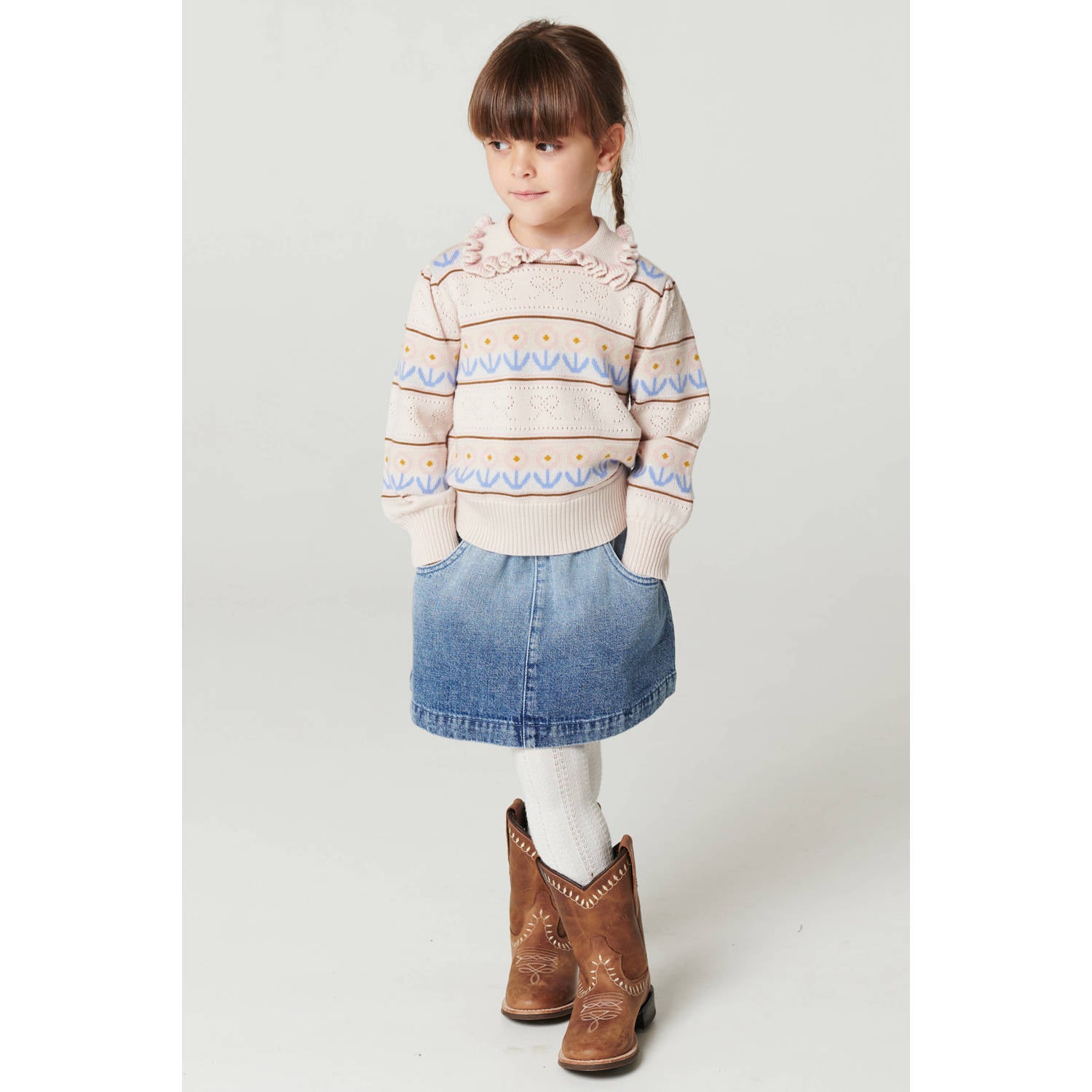 Copenhagen Colors gebreide trui met print en wol beige blauw bruin