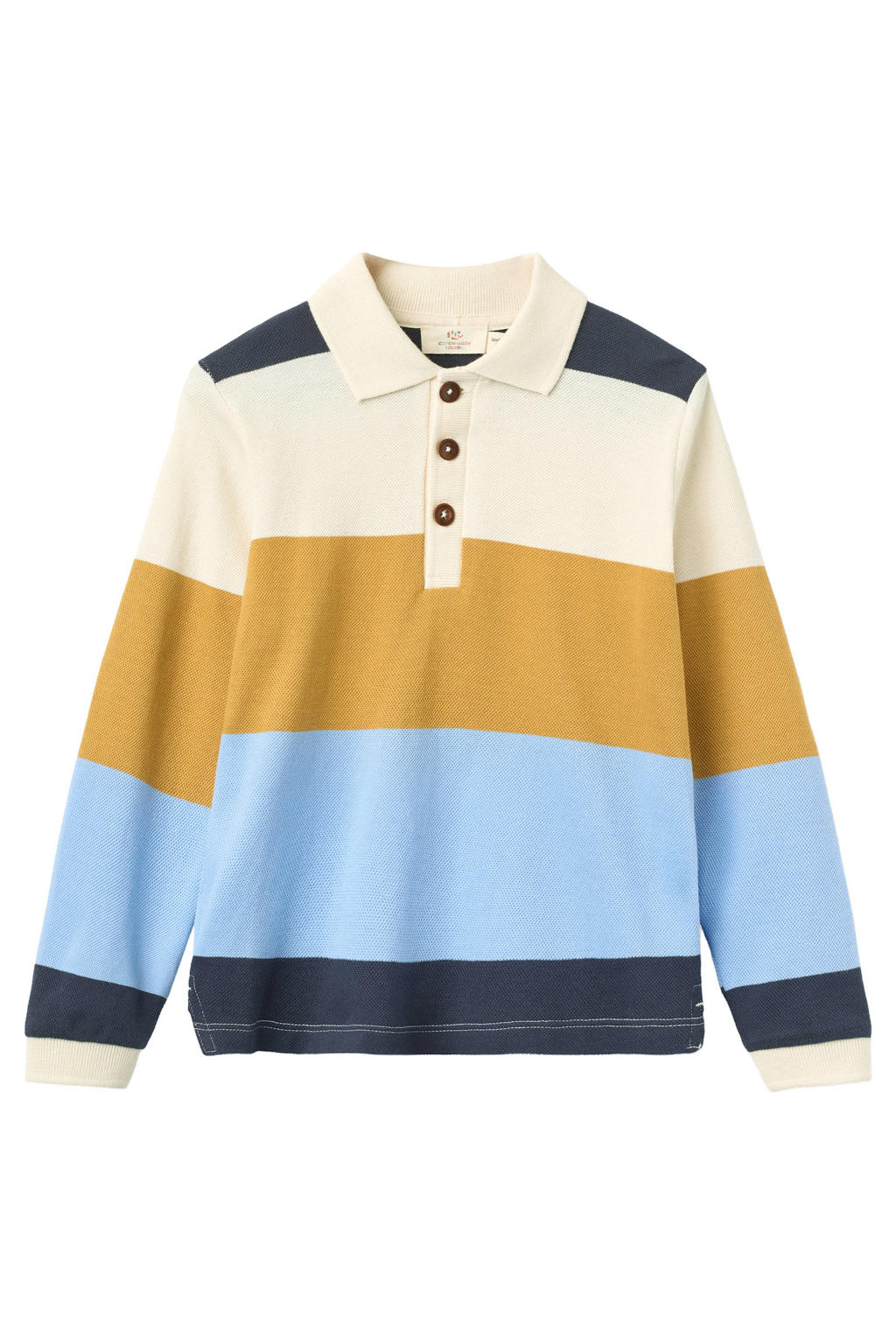 Geel, blauw en ecru jongens Copenhagen Colors gestreepte polo mosterdgeel van katoen met knoopsluiting