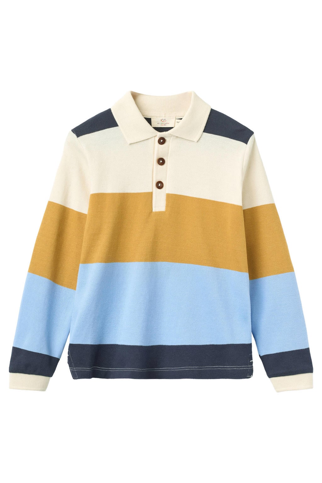 Geel, blauw en ecru jongens Copenhagen Colors gestreepte polo mosterdgeel van katoen met knoopsluiting