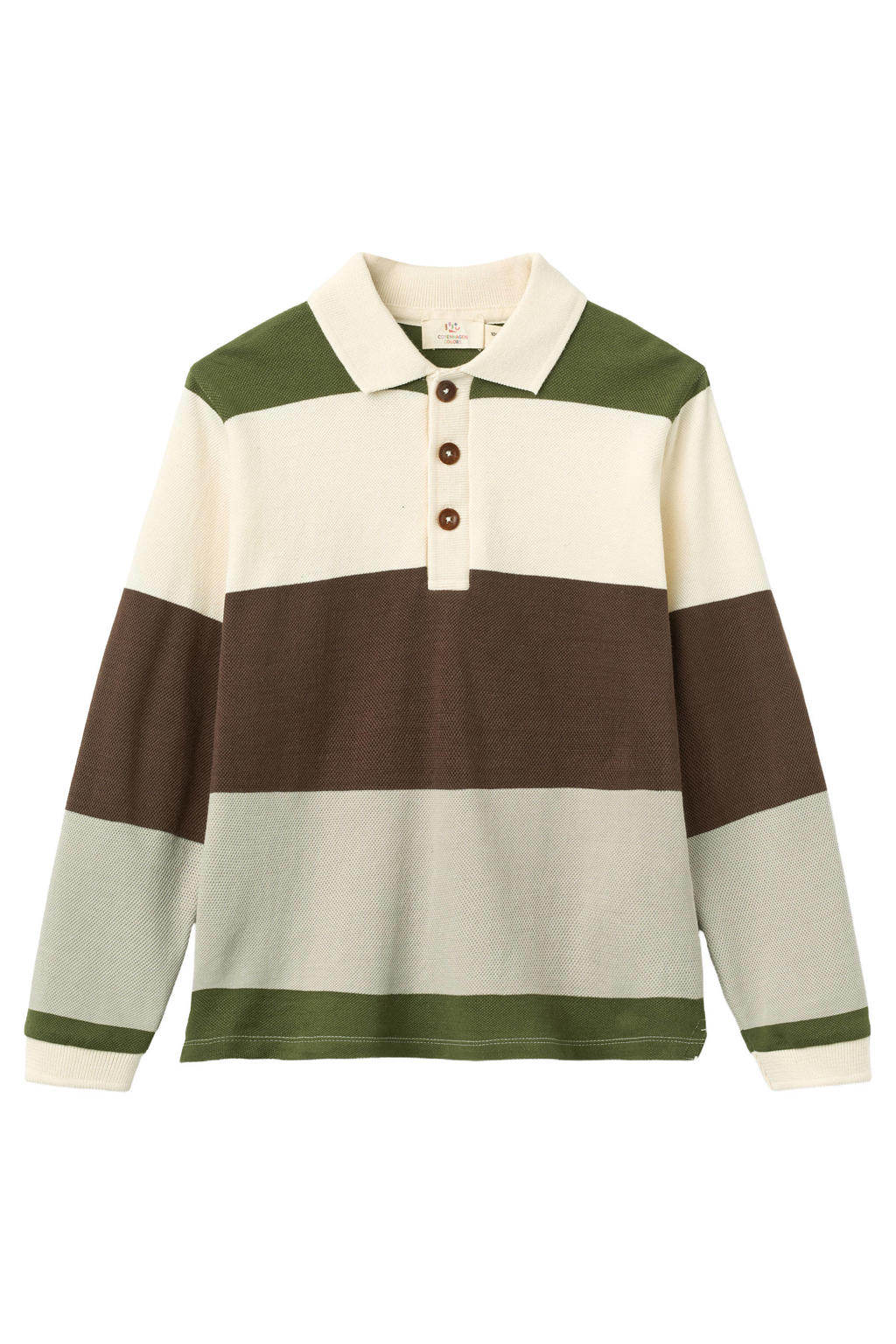 Copenhagen Colors gestreepte polo - bruin/groen/ecru