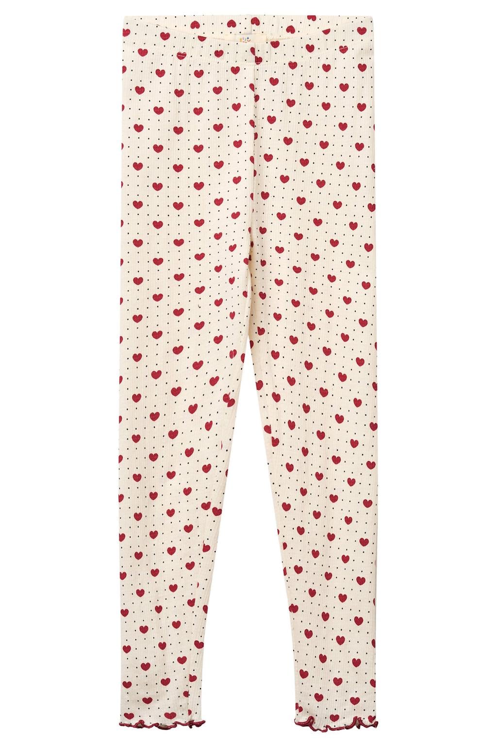 Copenhagen Colors slim fit legging met hartjes - ecru/rood