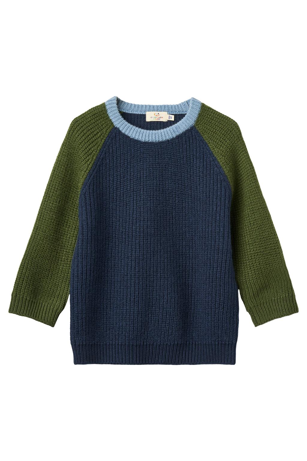 Copenhagen Colors wollen rechtvallende gebreide trui - donkerblauw/groen