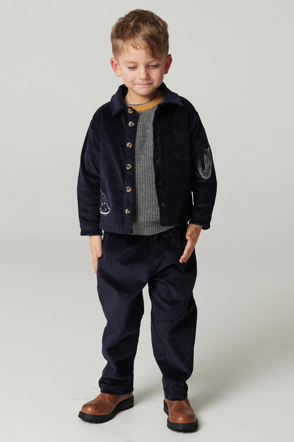 Copenhagen Colors regular fit corduroy casual broek - donkerblauw