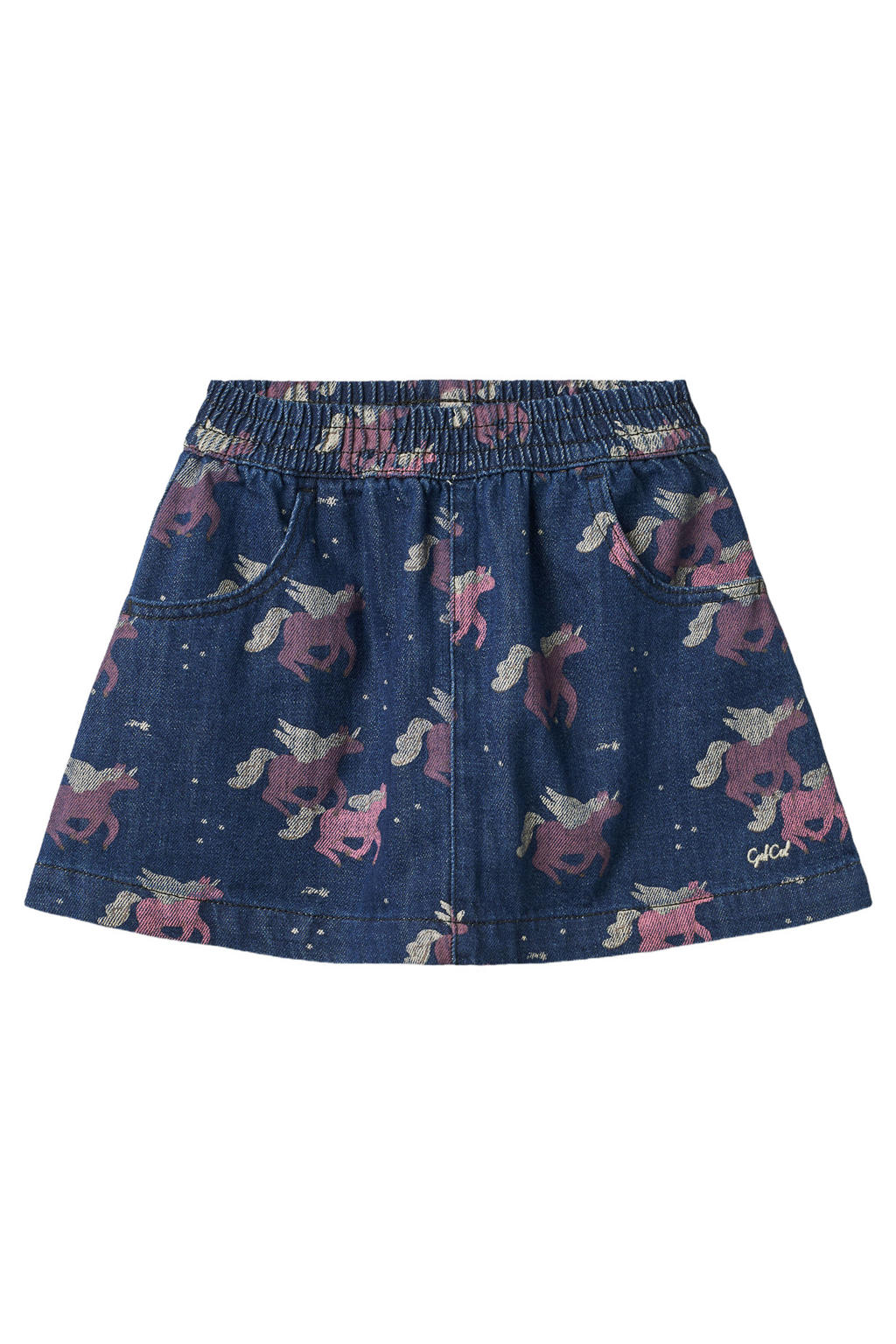 Dark blue denim meisjes Copenhagen Colors korte spijkerrok met print dark blue gemaakt van denim