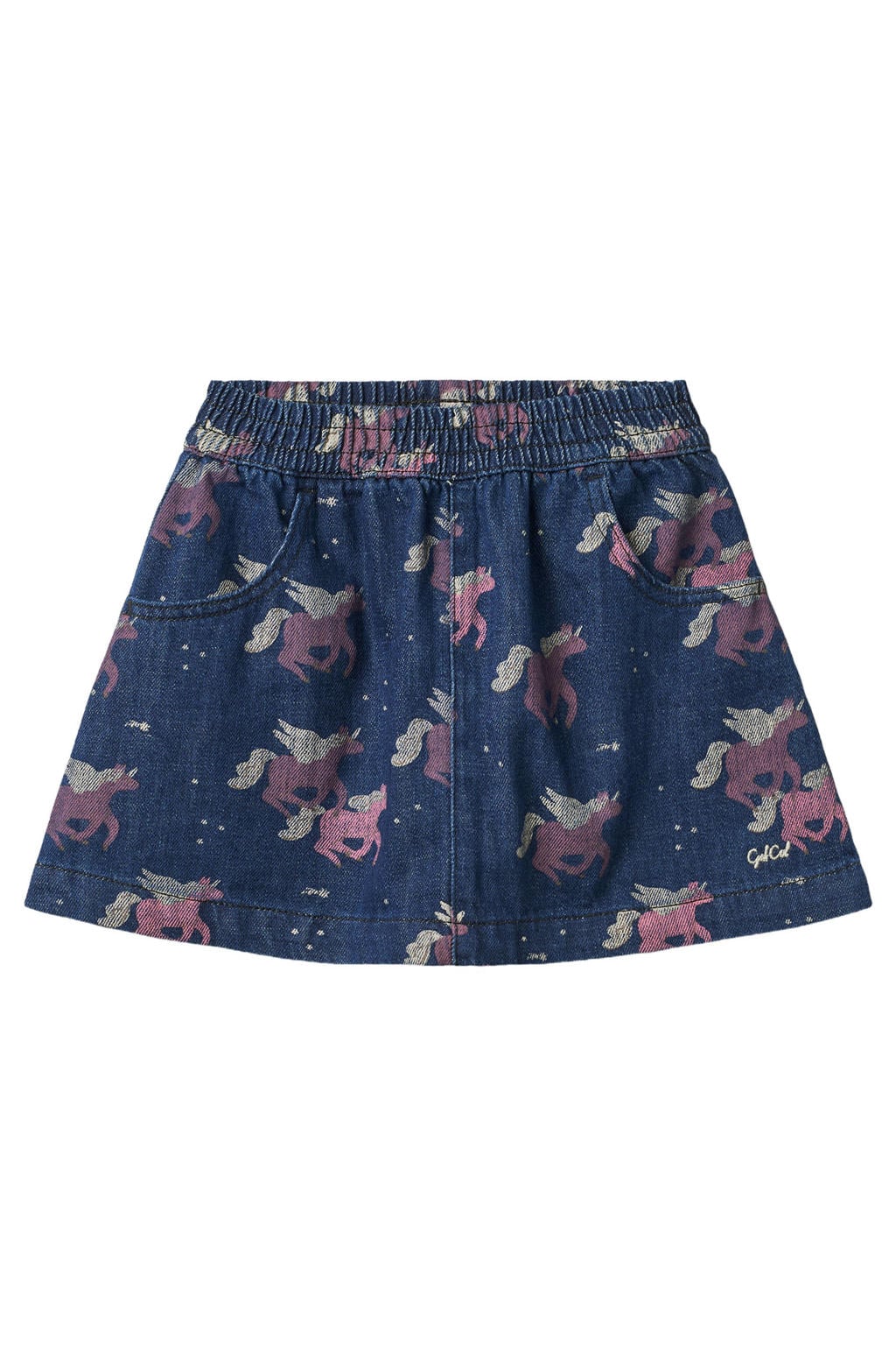 Dark blue denim meisjes Copenhagen Colors korte spijkerrok met print dark blue gemaakt van denim