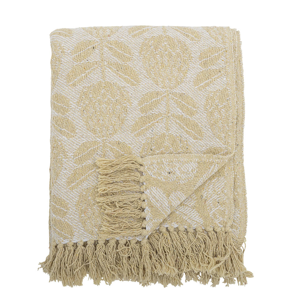 Bloomingville plaid Pratello met print 160x130 cm - geel