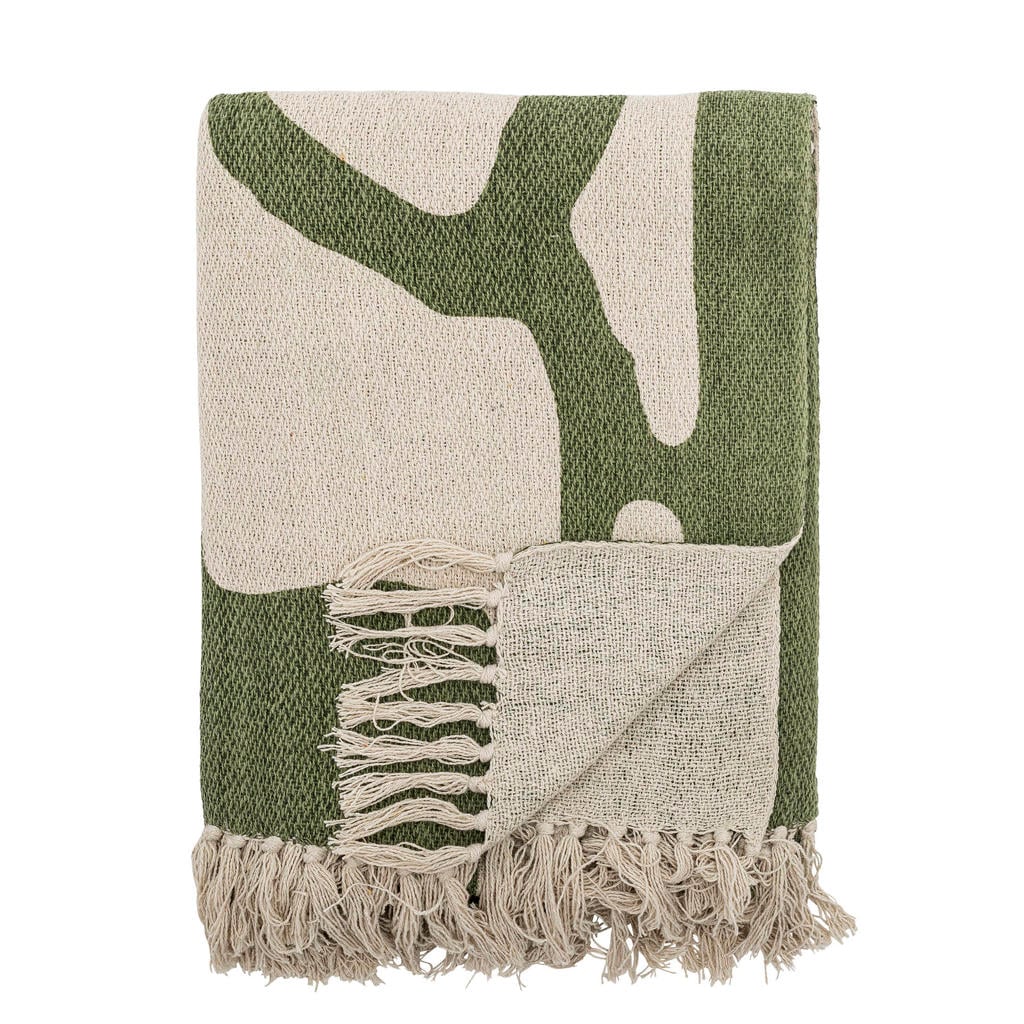 Bloomingville katoenen grafische plaid Dalmine 160x130 cm - groen