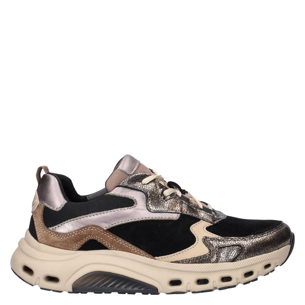 Zwarte dames Gabor rollingsoft leren sneakers - met veters