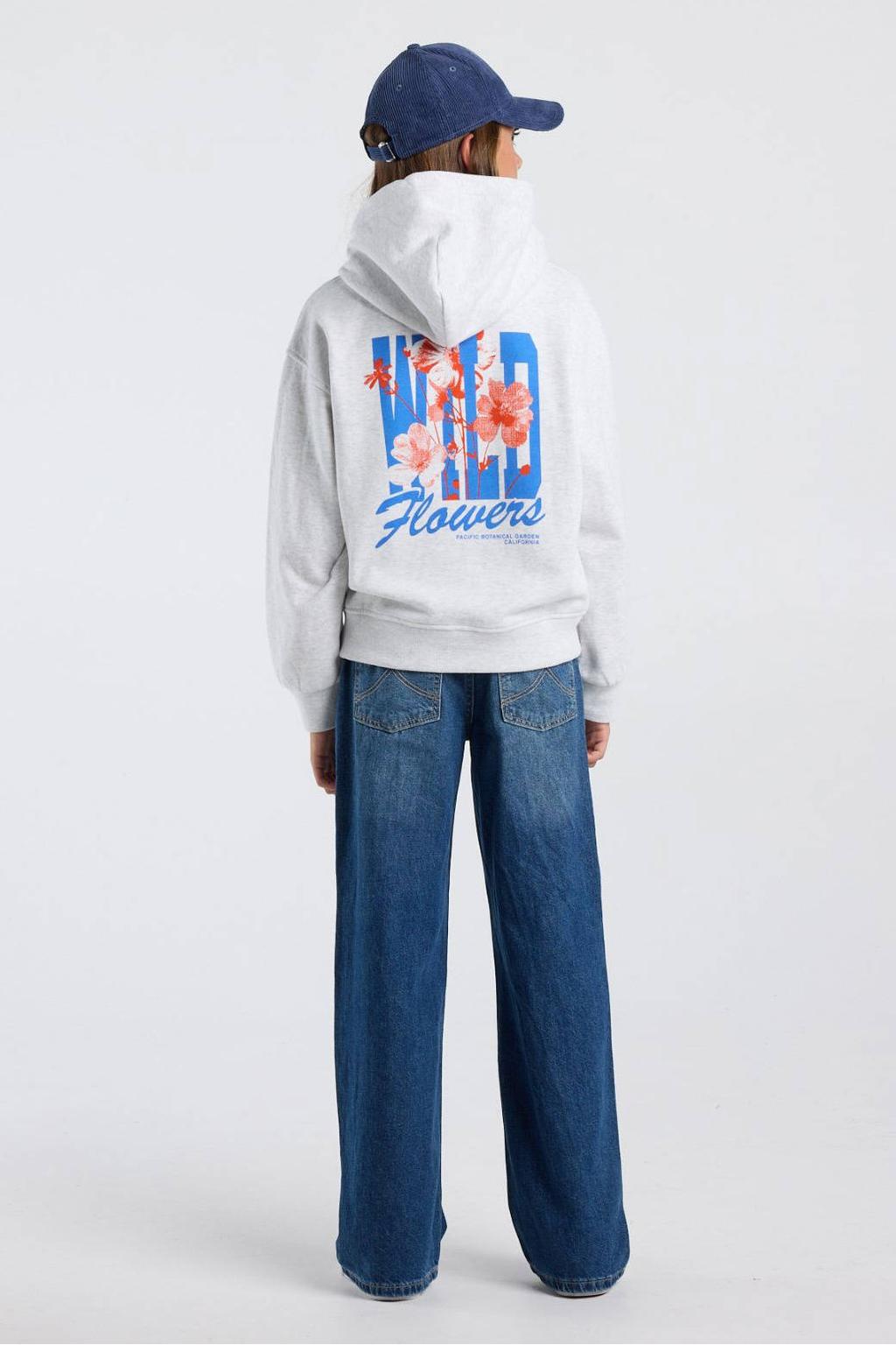 Grijze meisjes America Today hoodie van sweat materiaal met backprint, lange mouwen en capuchon