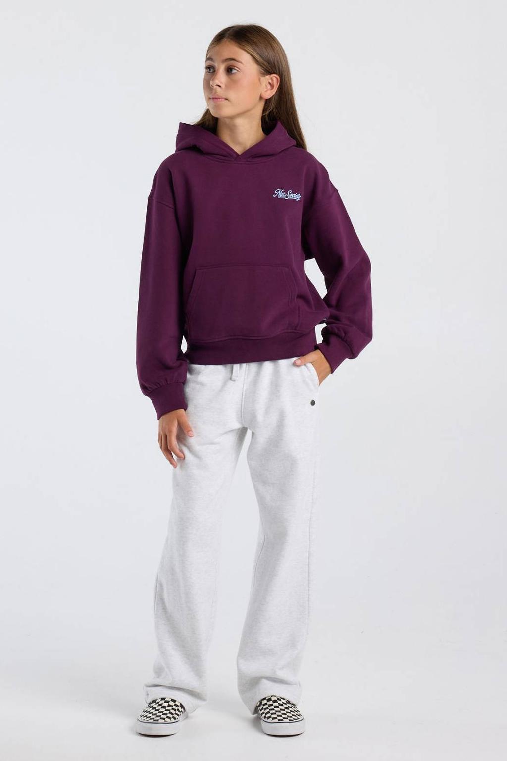 Paarse meisjes America Today hoodie van sweat materiaal met backprint, lange mouwen en capuchon