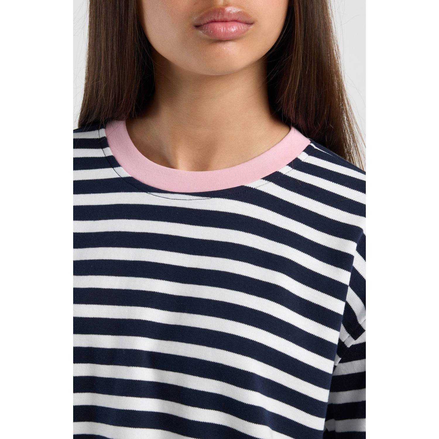 America Today gestreepte longsleeve donkerblauw wit