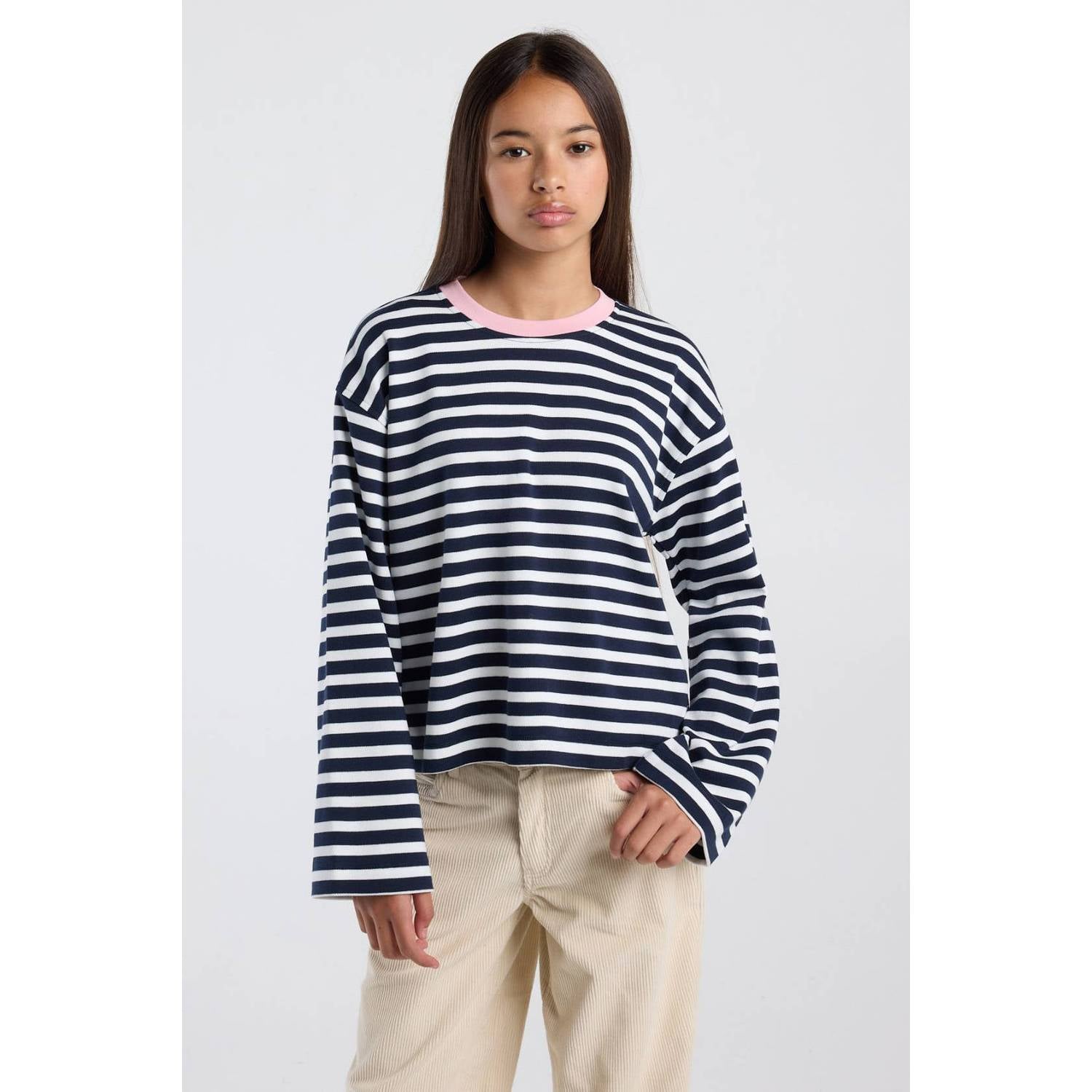 America Today gestreepte longsleeve donkerblauw wit