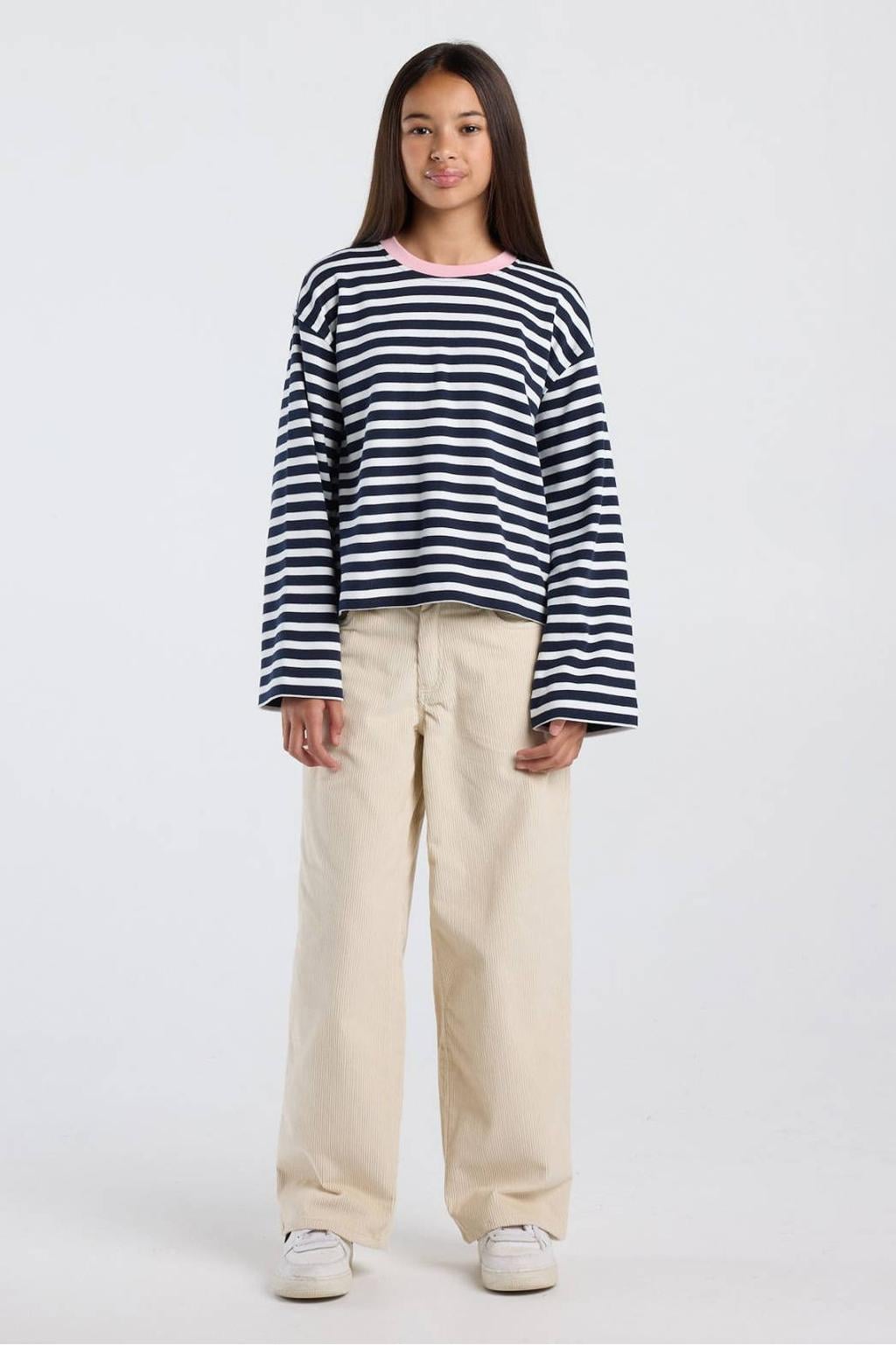 America Today gestreepte longsleeve - donkerblauw/wit