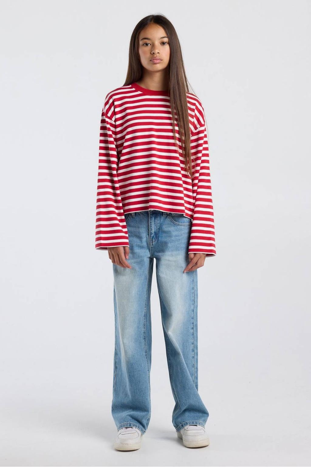 America Today gestreepte longsleeve - rood/wit