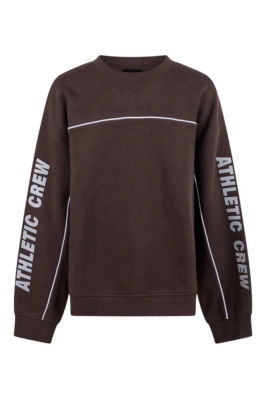 Bruine jongens Shoeby sweater met tekst print, lange mouwen, ronde hals en geribde boorden