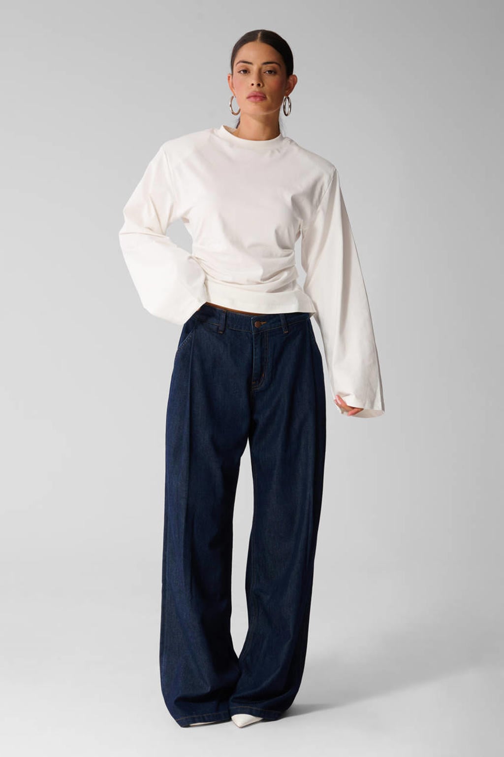 Dark blue denim dames Shoeby wide leg jeans van denim met high waist, rits- en knoopsluiting en effen