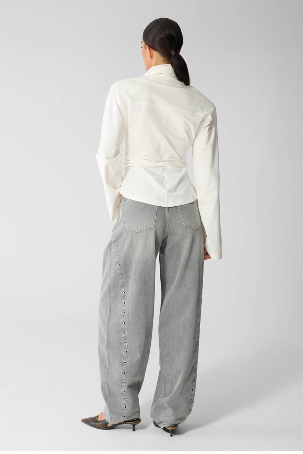 Grey denim dames Shoeby barrel jeans van denim met high waist, rits- en knoopsluiting en effen
