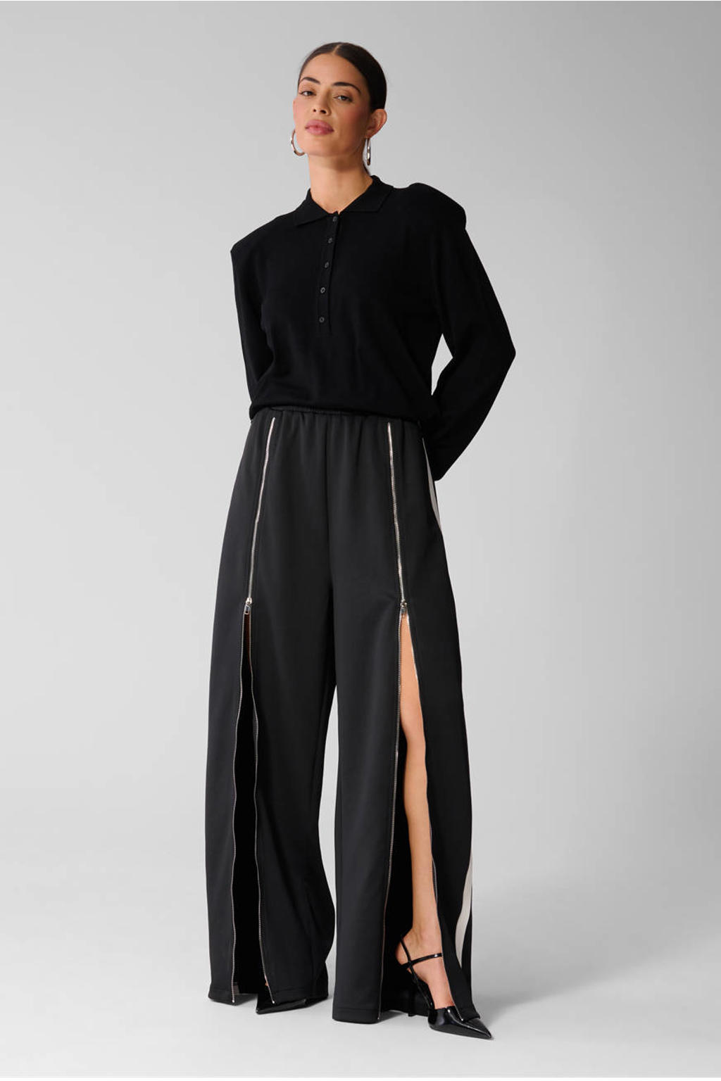 Zwart en witte dames Shoeby wide leg broek met high waist en effen