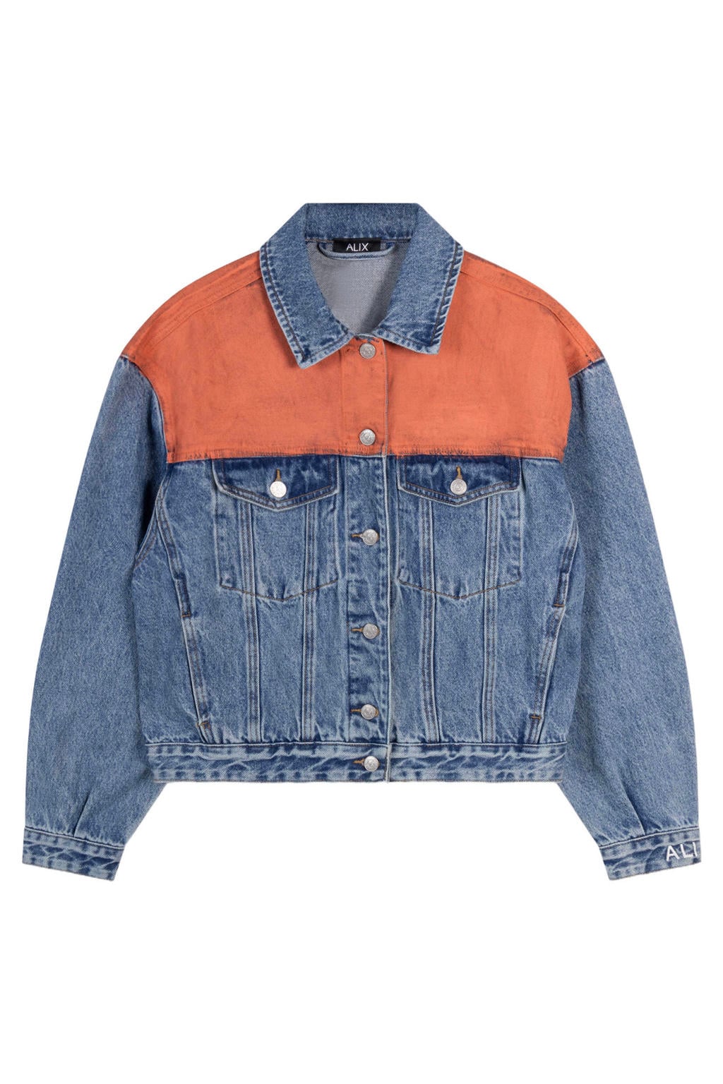 Medium blue denim dames Alix the Label van denim met effen, lange mouwen en klassieke kraag
