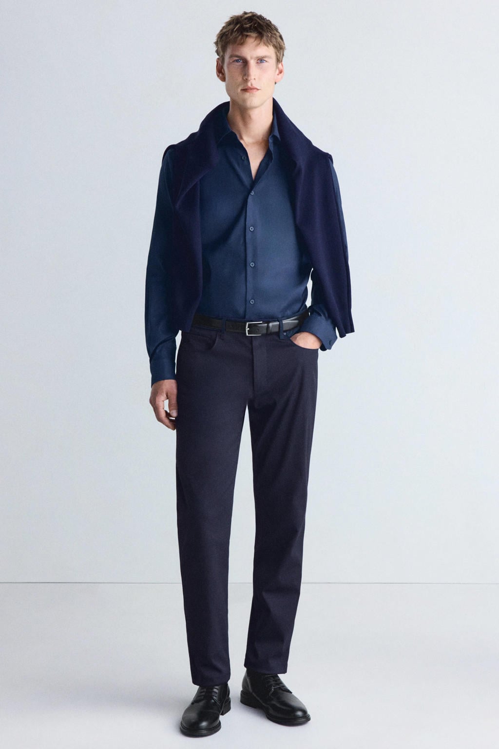 Mango Man slim fit casual overhemd - middenblauw