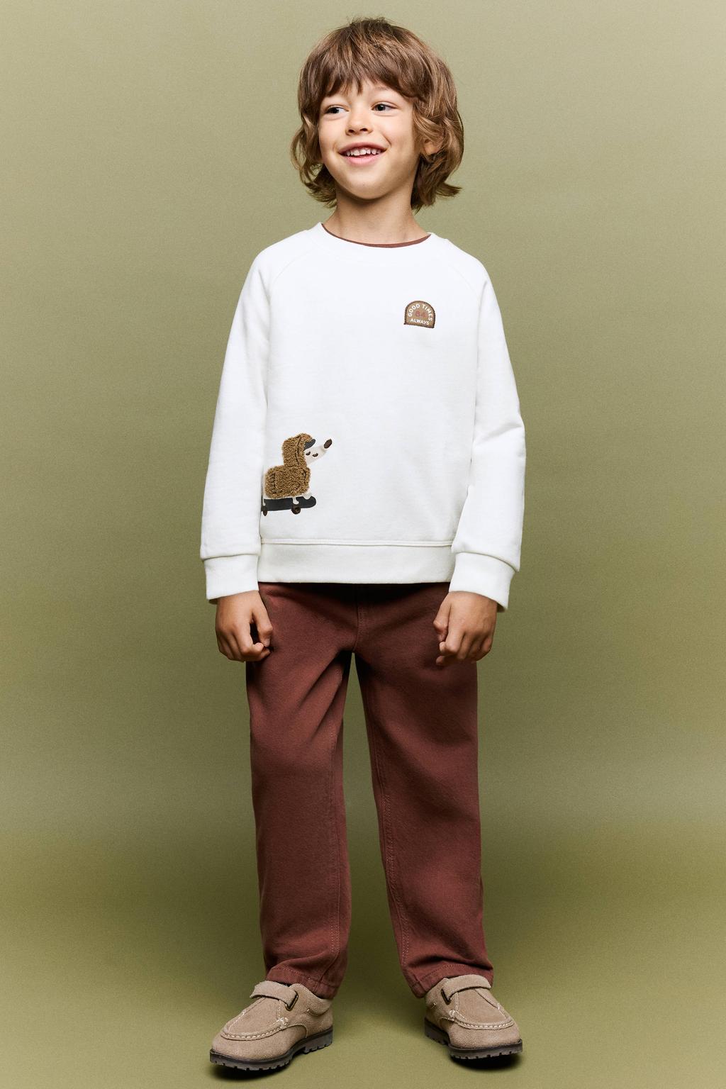 Mango Kids rechtvallende sweater met borduursels - naturel wit