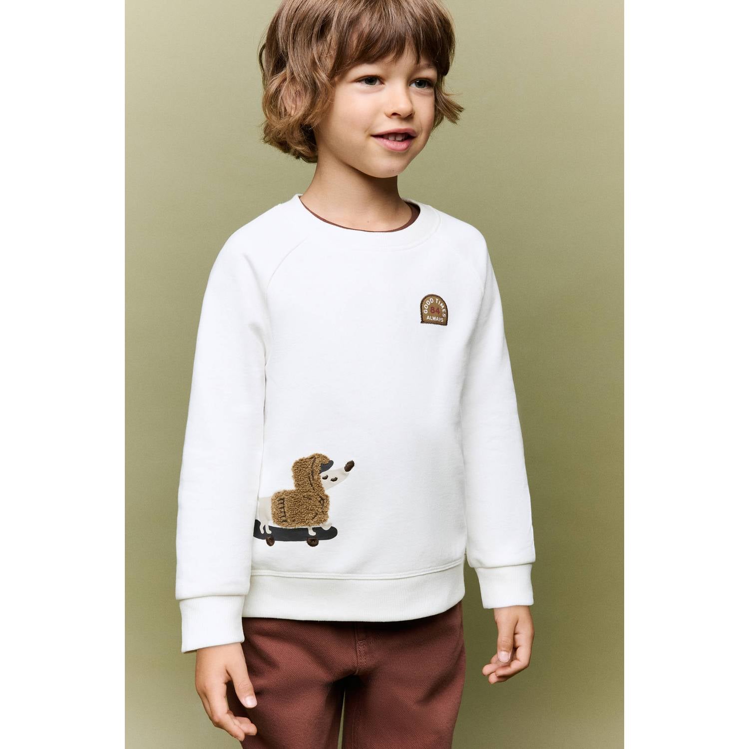 Mango Kids rechtvallende sweater met borduursels naturel wit