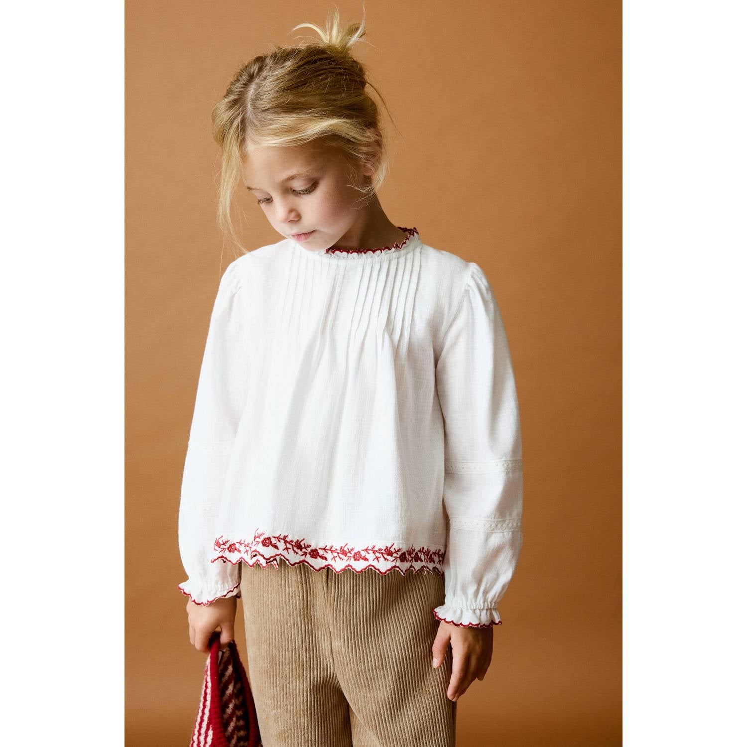 Mango Kids A-lijn blousetop met ruches wit rood