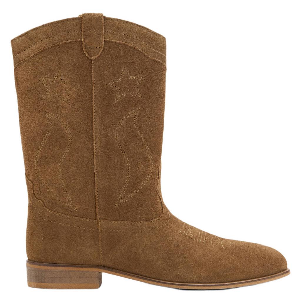 Mango Kids western leren laarzen met borduursels - cognac