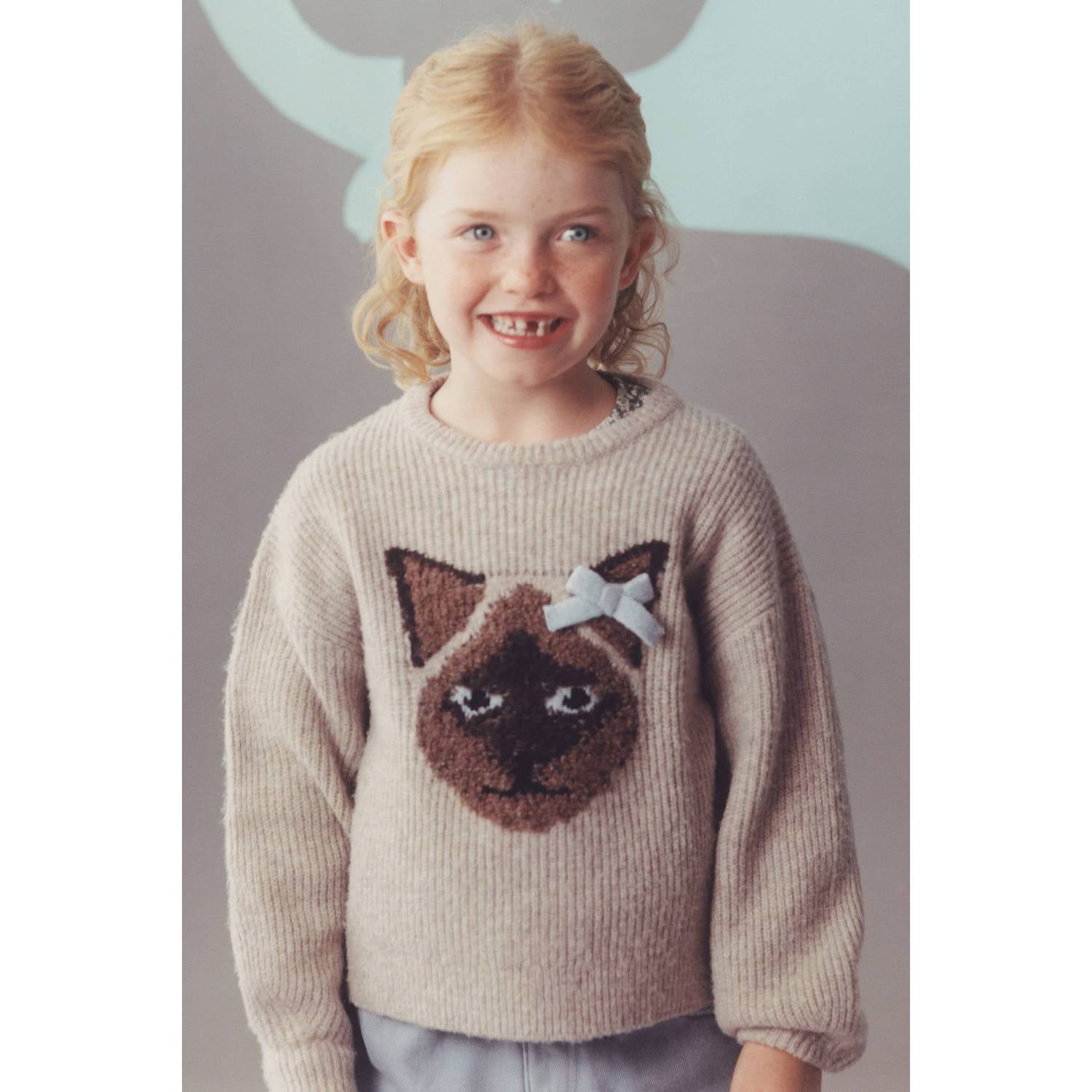 Mango Kids gebreide trui met print lichtbruin