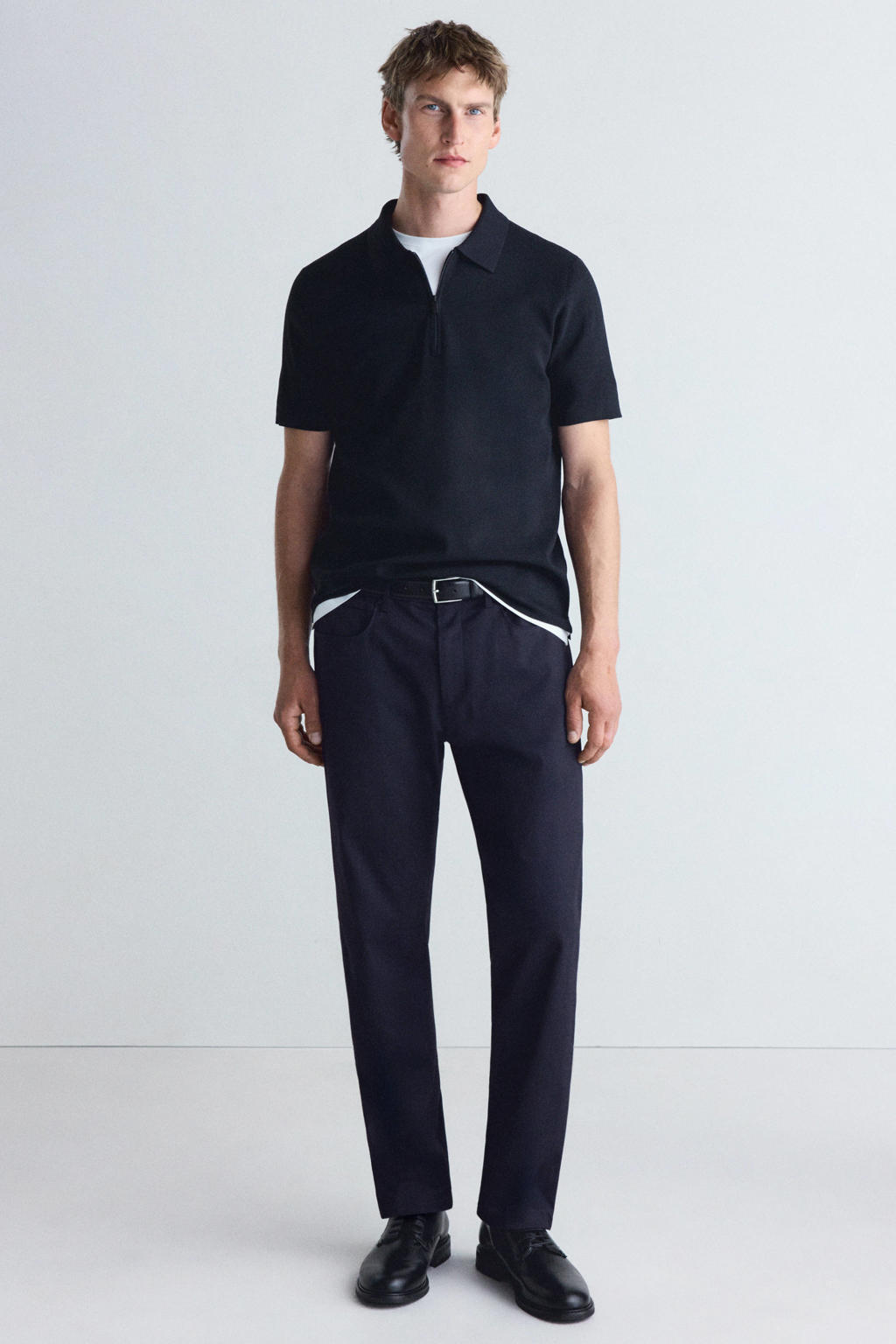 Donkerblauwe heren Mango Man regular fit polo met effen en korte mouwen