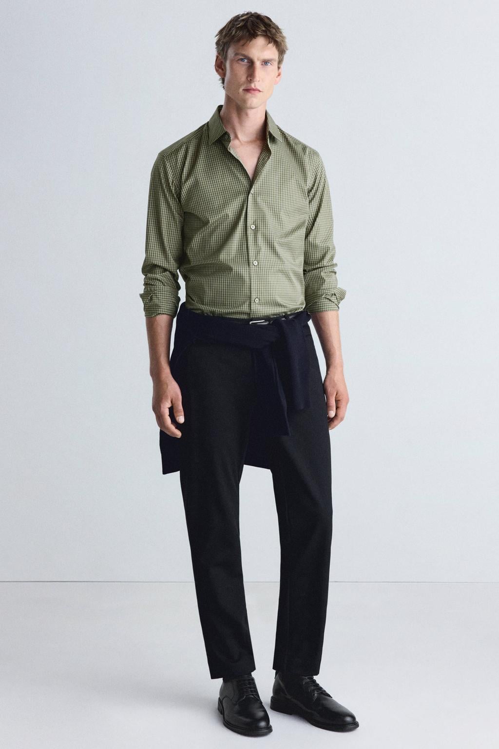 Mango Man slim fit geruit overhemd - kaki