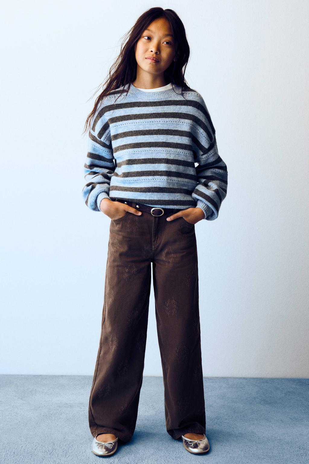 Mango Kids wide leg jeans met print - bruin