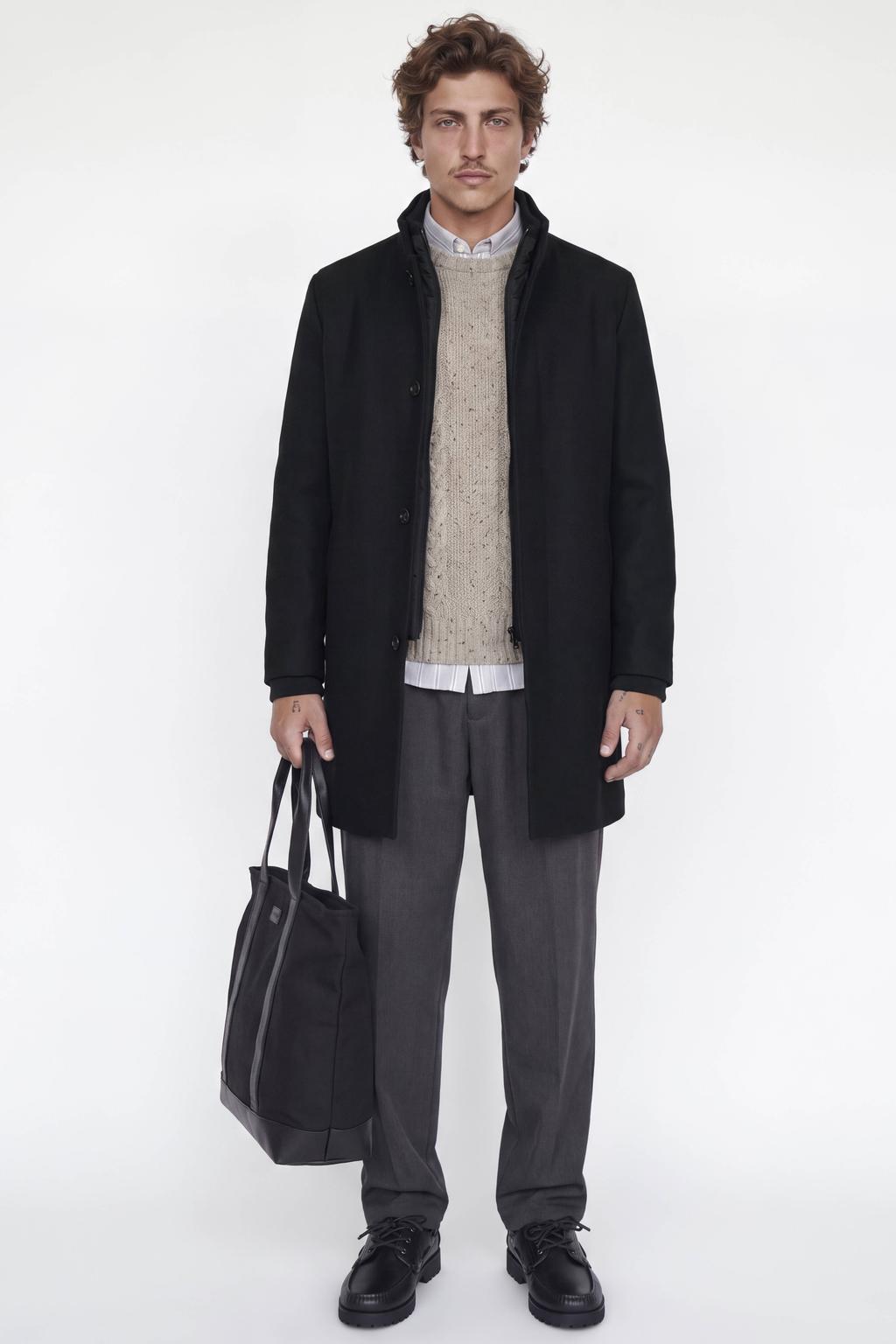 JACK & JONES ESSENTIALS wintermantel met wol - zwart