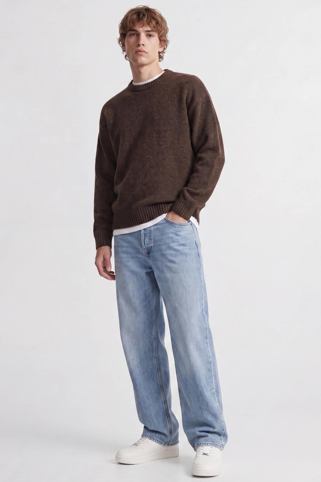 JACK & JONES ESSENTIALS regular fit gebreide trui met wol - donkerbruin