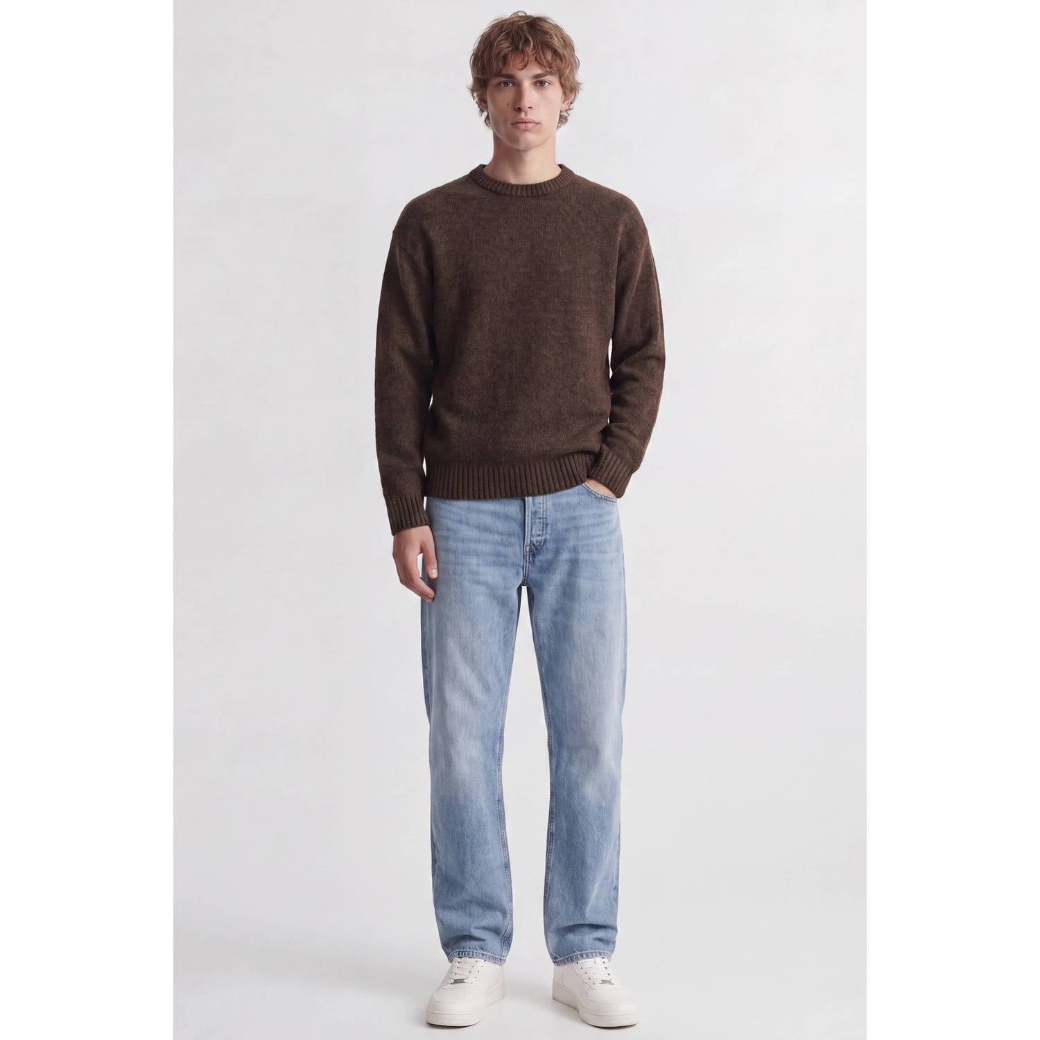 JACK & JONES ESSENTIALS regular fit gebreide trui met wol donkerbruin