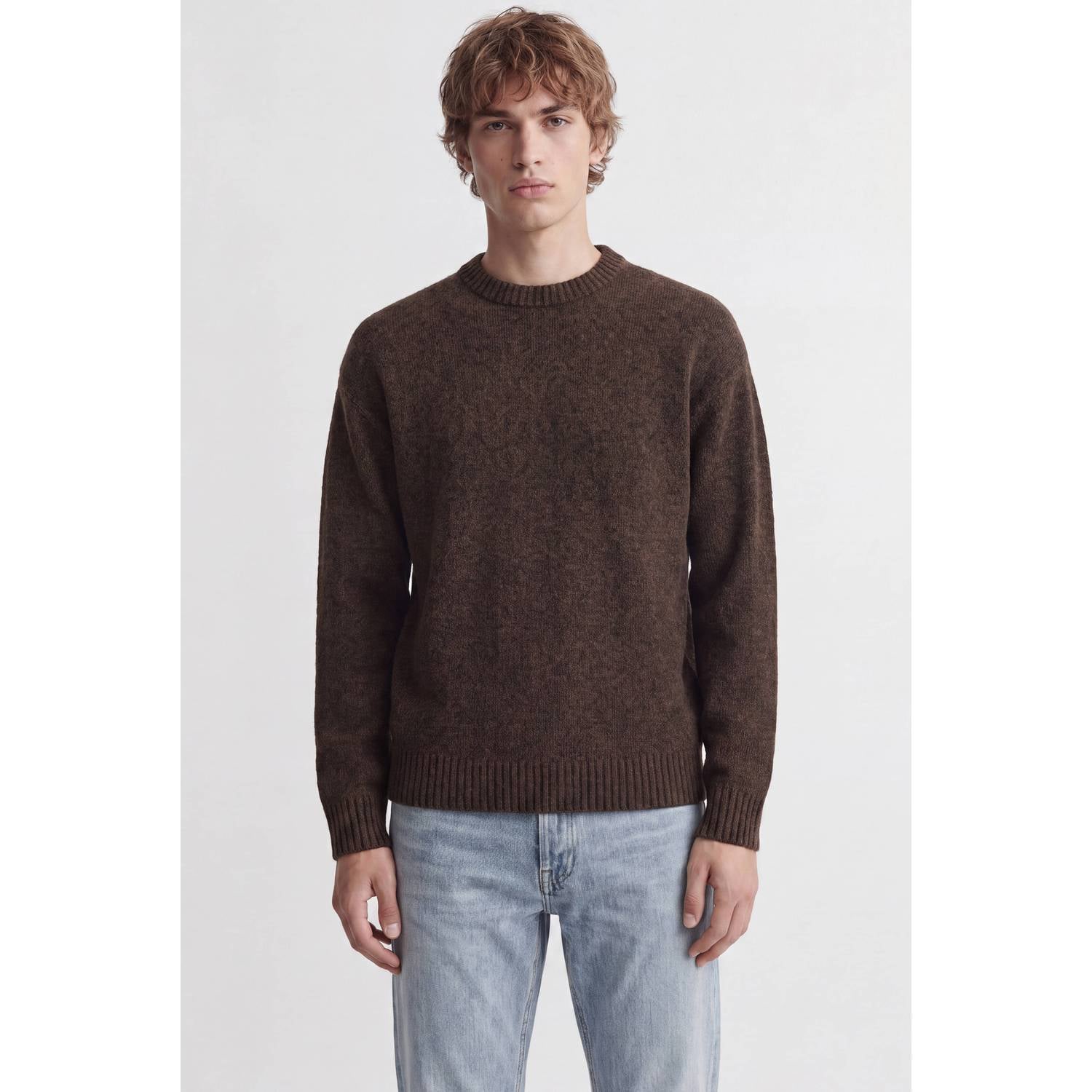 JACK & JONES ESSENTIALS regular fit gebreide trui met wol donkerbruin