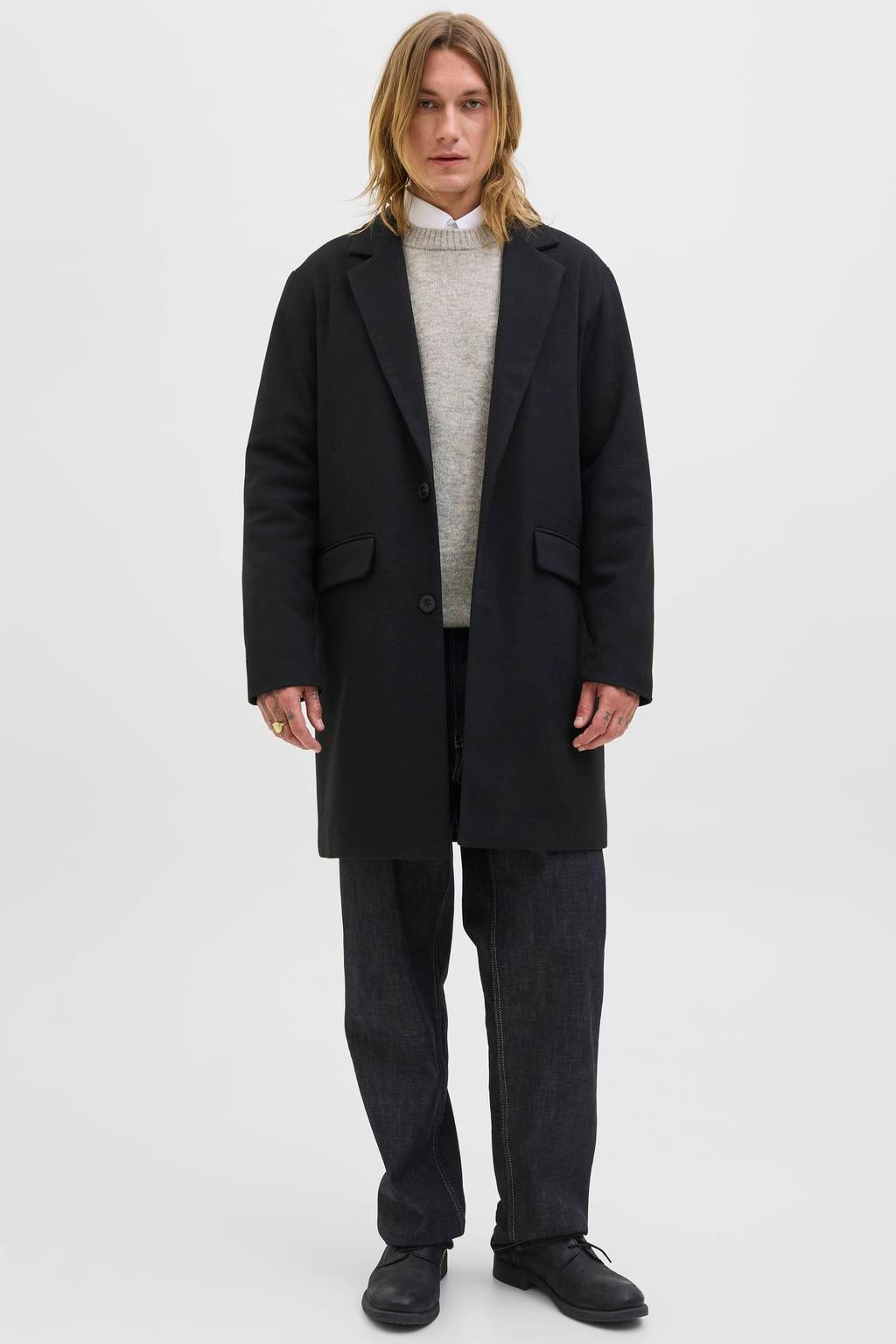 JACK & JONES ESSENTIALS regular fit gebreide trui met wol - light grey