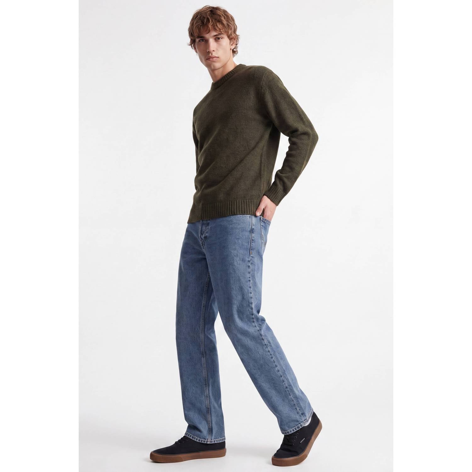 JACK & JONES ESSENTIALS regular fit gebreide trui met wol donkergroen