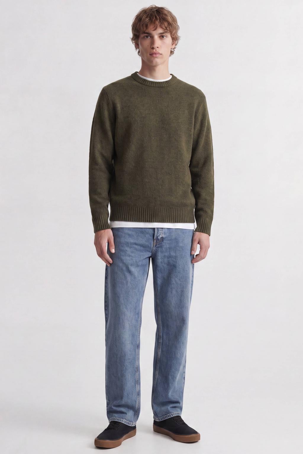 JACK & JONES ESSENTIALS regular fit gebreide trui met wol - donkergroen